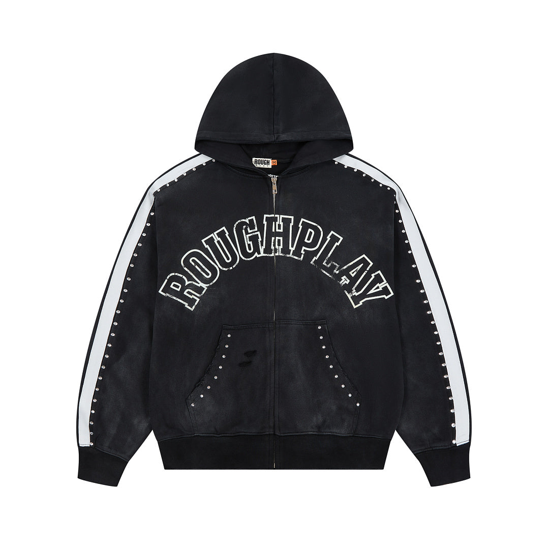 Rough Play Varsity Stripe Oversized Zip Hoodie