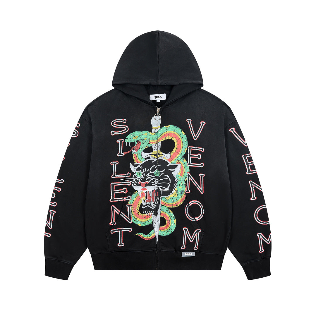DUAA Silent Venom Oversized Zip Hoodie — Black