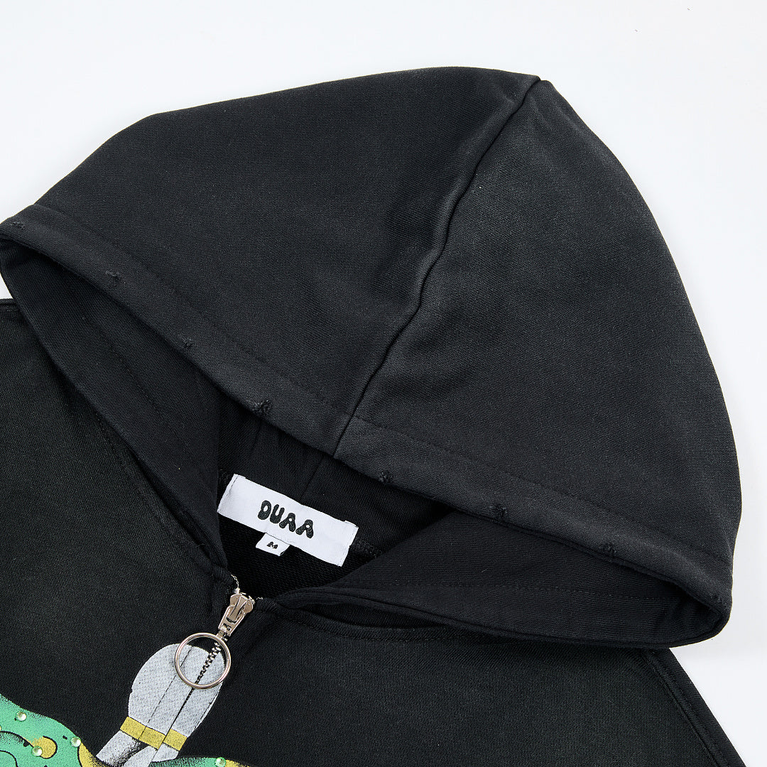 DUAA Silent Venom Oversized Zip Hoodie — Black