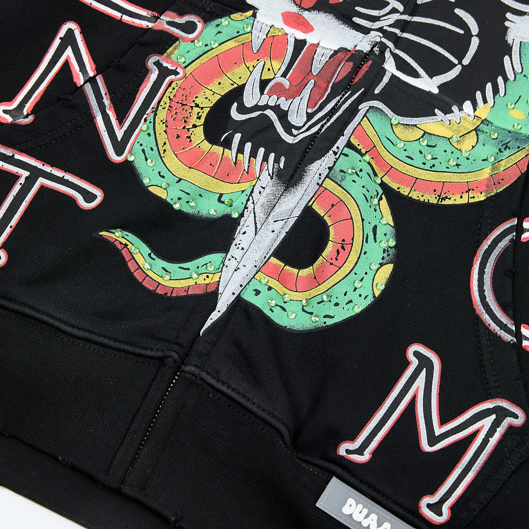 DUAA Silent Venom Oversized Zip Hoodie — Black