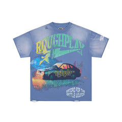 Rough Play Bandaid for the Battle Wounds Oversized Graphic Tee — Washed Blue
