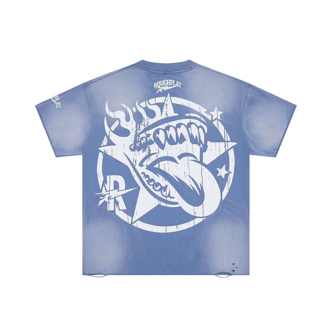 Rough Play Bandaid for the Battle Wounds Oversized Graphic Tee — Washed Blue