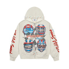 DUAA Velocity Speed Racing Oversized Zip Hoodie — Washed Beige