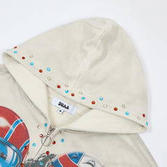 DUAA Velocity Speed Racing Oversized Zip Hoodie — Washed Beige
