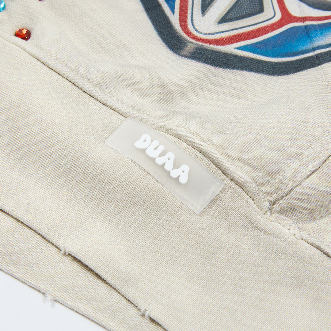 DUAA Velocity Speed Racing Oversized Zip Hoodie — Washed Beige