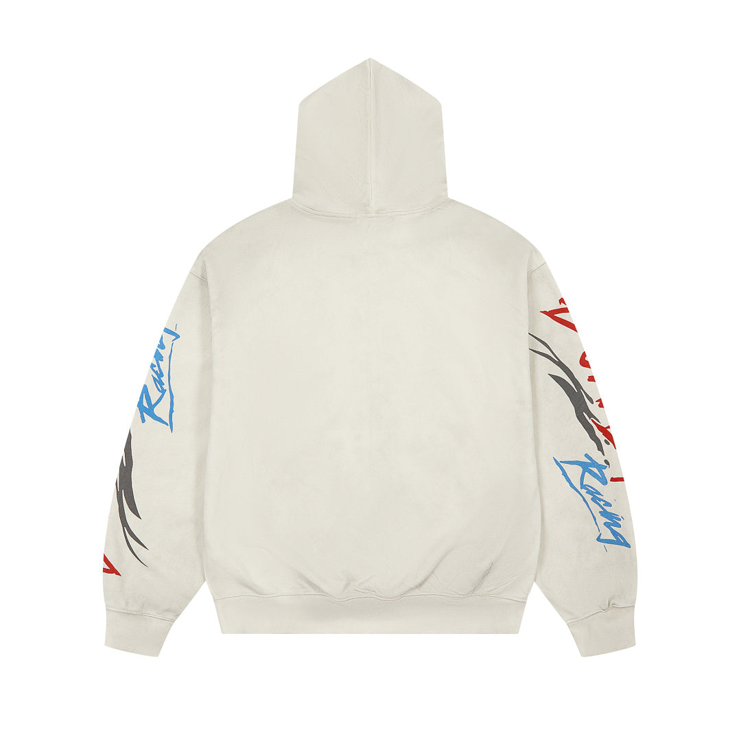 DUAA Velocity Speed Racing Oversized Zip Hoodie — Washed Beige