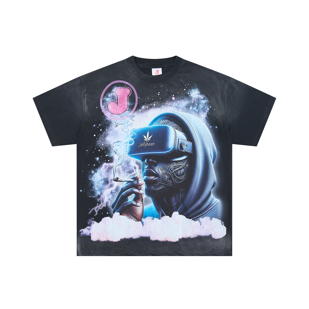Jellybean VR Vision Oversized Graphic Tee — Washed Black