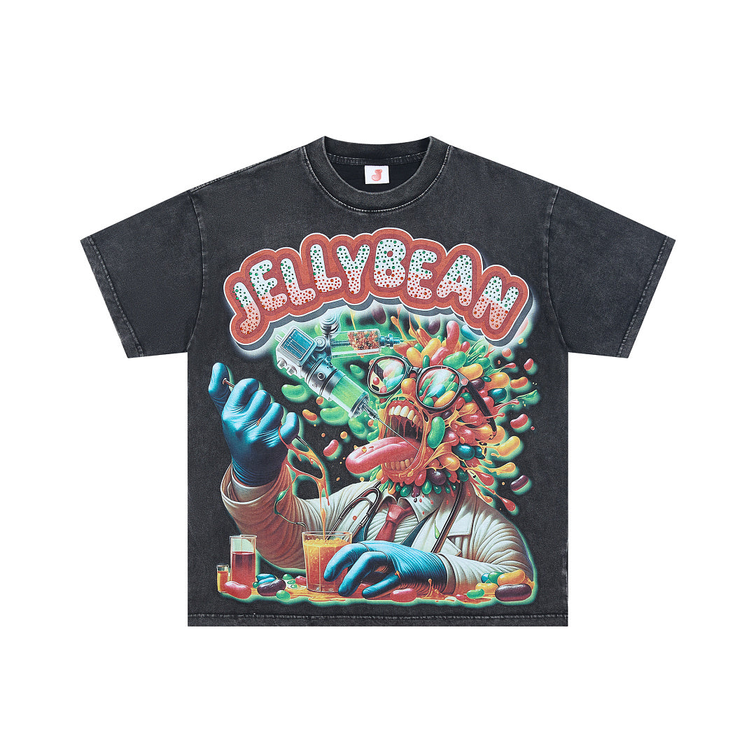 Jellybean Doctor Bean Oversized Graphic Tee — Washed Black