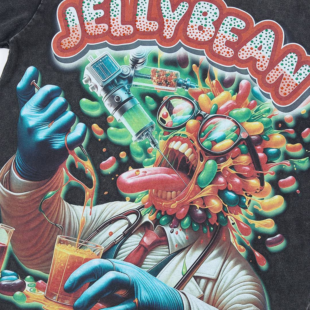 Jellybean Doctor Bean Oversized Graphic Tee — Washed Black