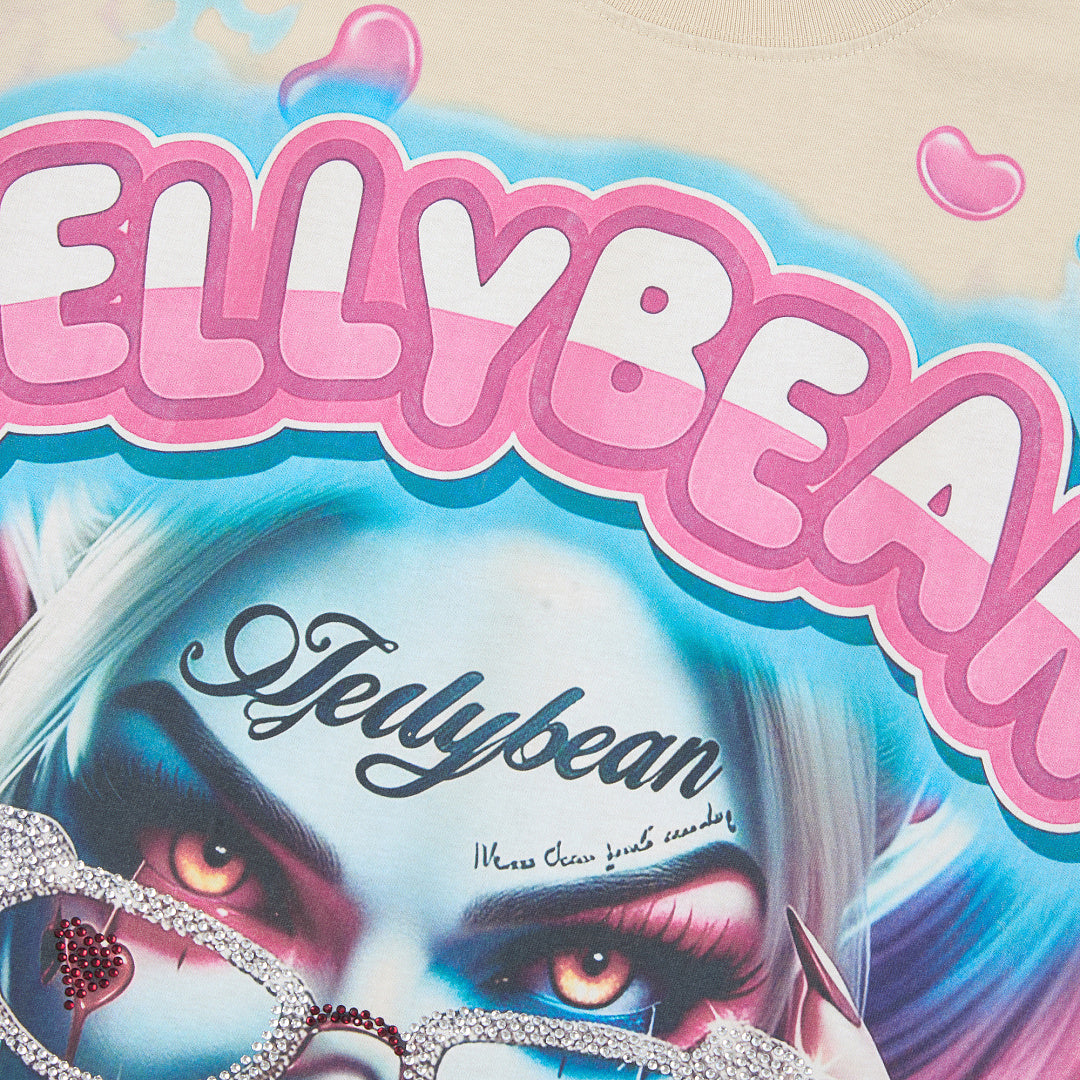 Jellybean Miss Mayhem Oversized Graphic Tee — Washed Beige