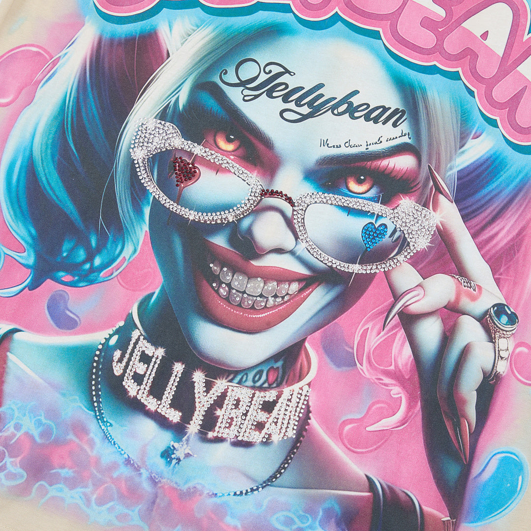 Jellybean Miss Mayhem Oversized Graphic Tee — Washed Beige