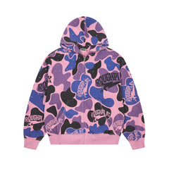 Rough Play All-Over Camo Oversized Zip Hoodie — Pink