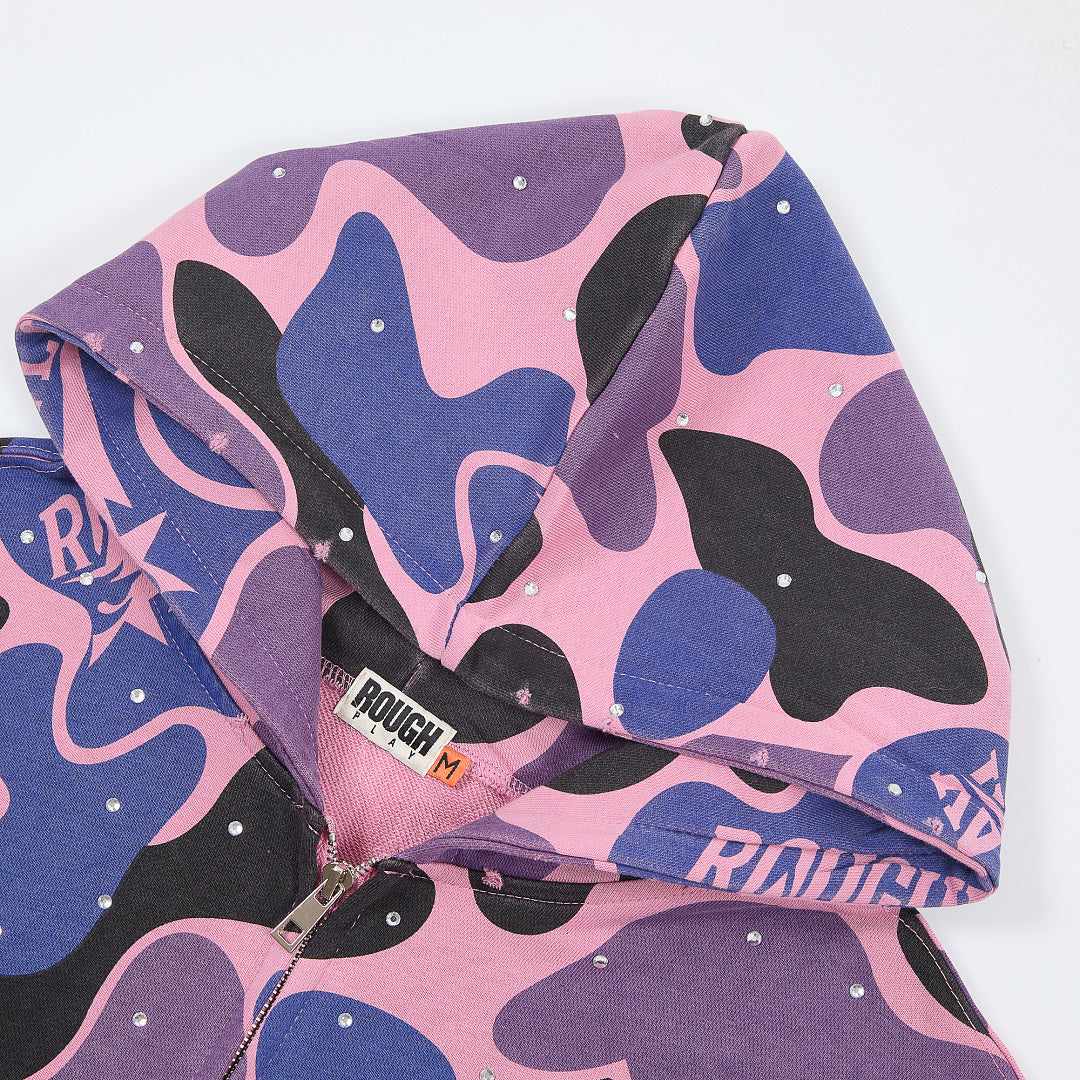 Rough Play All-Over Camo Oversized Zip Hoodie — Pink