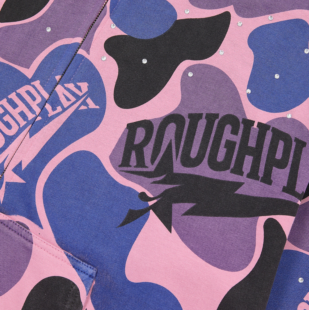Rough Play All-Over Camo Oversized Zip Hoodie — Pink