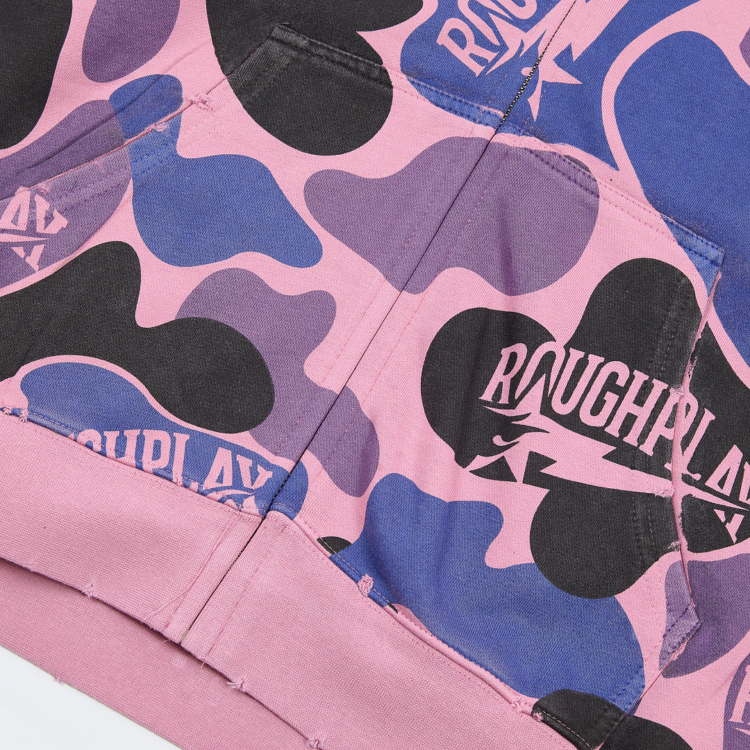 Rough Play All-Over Camo Oversized Zip Hoodie — Pink