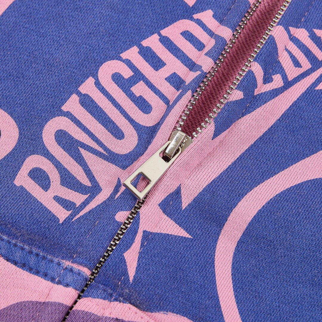 Rough Play All-Over Camo Oversized Zip Hoodie — Pink