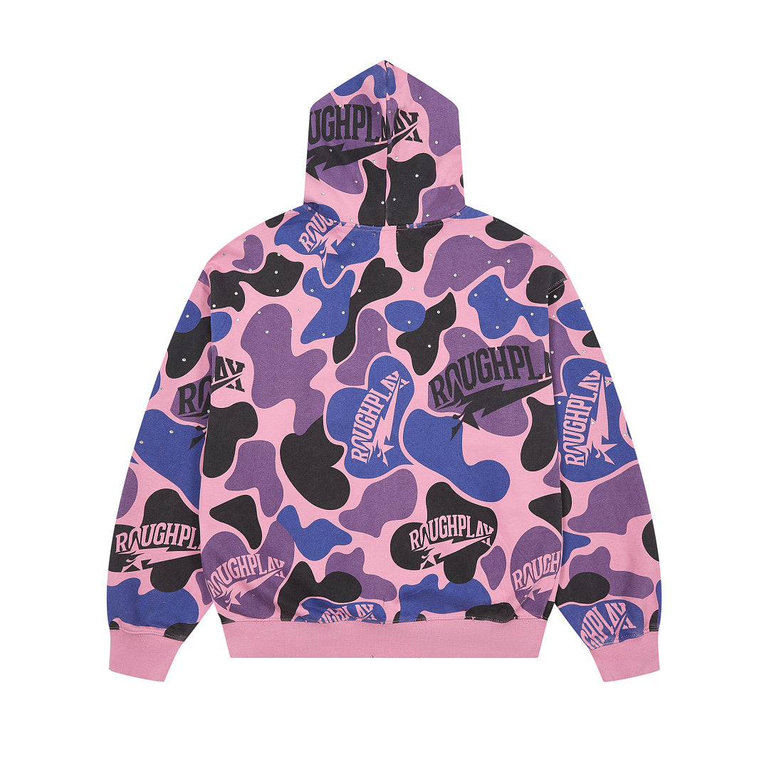 Rough Play All-Over Camo Oversized Zip Hoodie — Pink