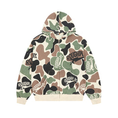 Rough Play All-Over Camo Oversized Zip Hoodie — Cream