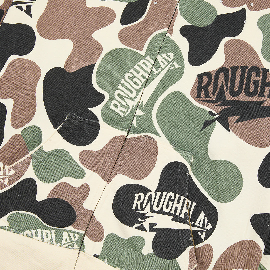 Rough Play All-Over Camo Oversized Zip Hoodie — Cream