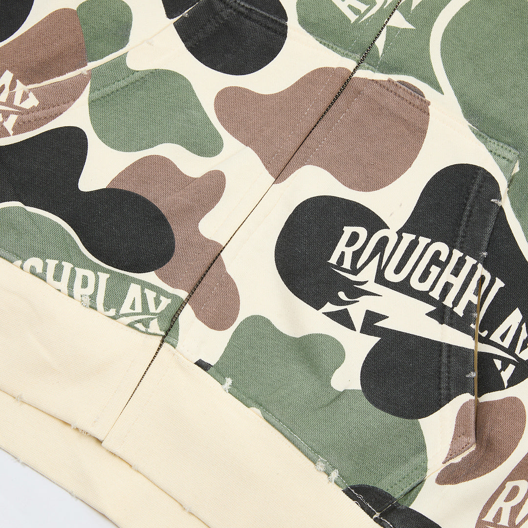 Rough Play All-Over Camo Oversized Zip Hoodie — Cream