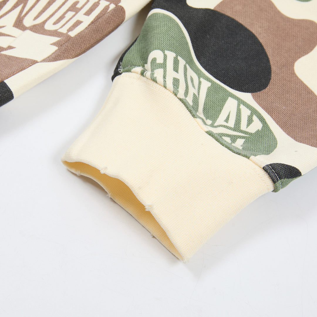 Rough Play All-Over Camo Oversized Zip Hoodie — Cream
