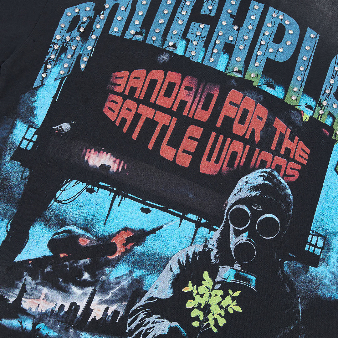 Rough Play Bandaid for the Battle Wounds Oversized Graphic Tee — Washed Black