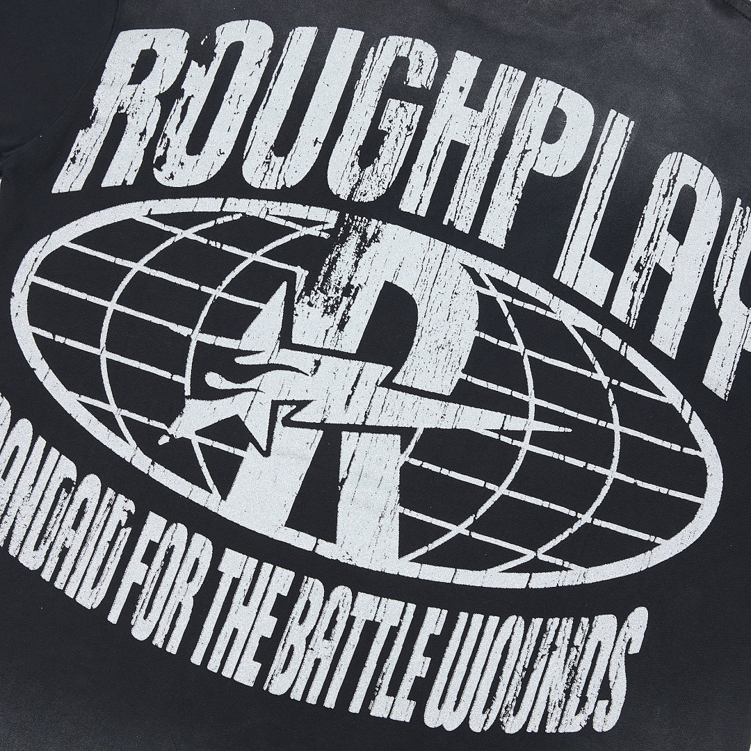Rough Play Bandaid for the Battle Wounds Oversized Graphic Tee — Washed Black