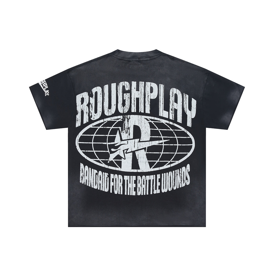 Rough Play Bandaid for the Battle Wounds Oversized Graphic Tee — Washed Black
