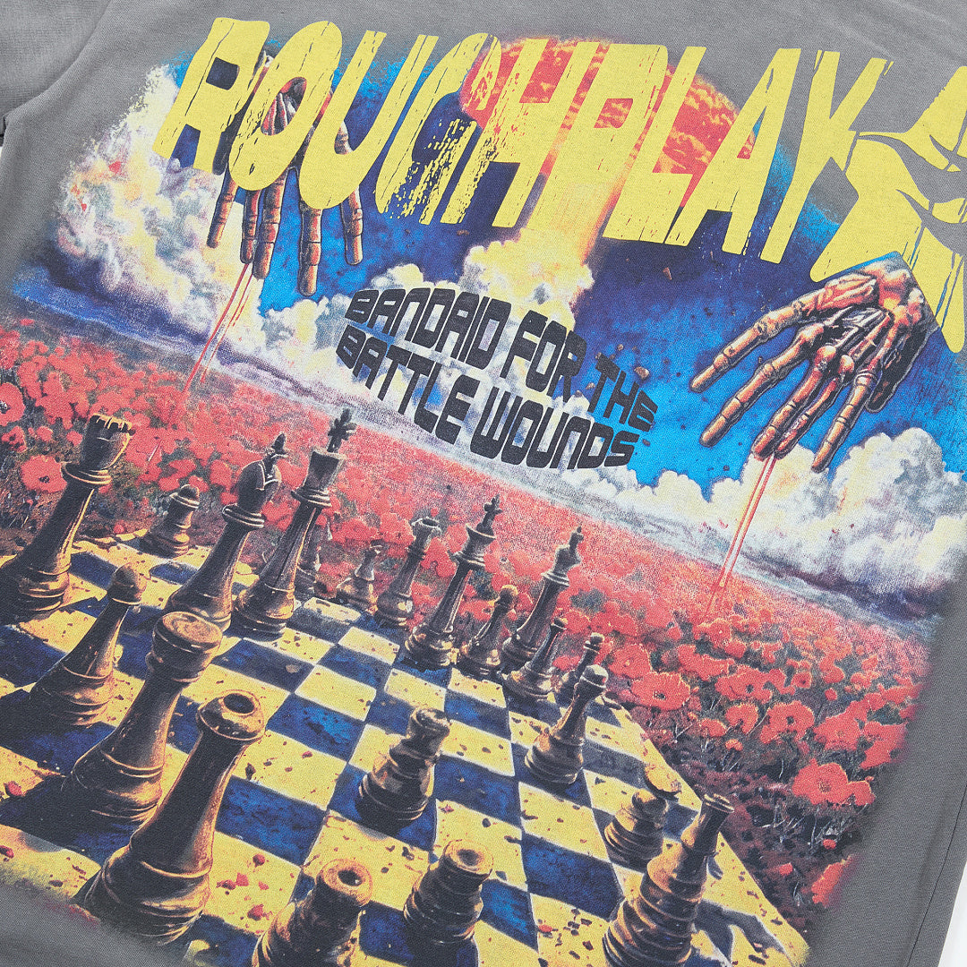 Rough Play Bandaid for the Battle Wounds Oversized Graphic Tee — Washed Grey