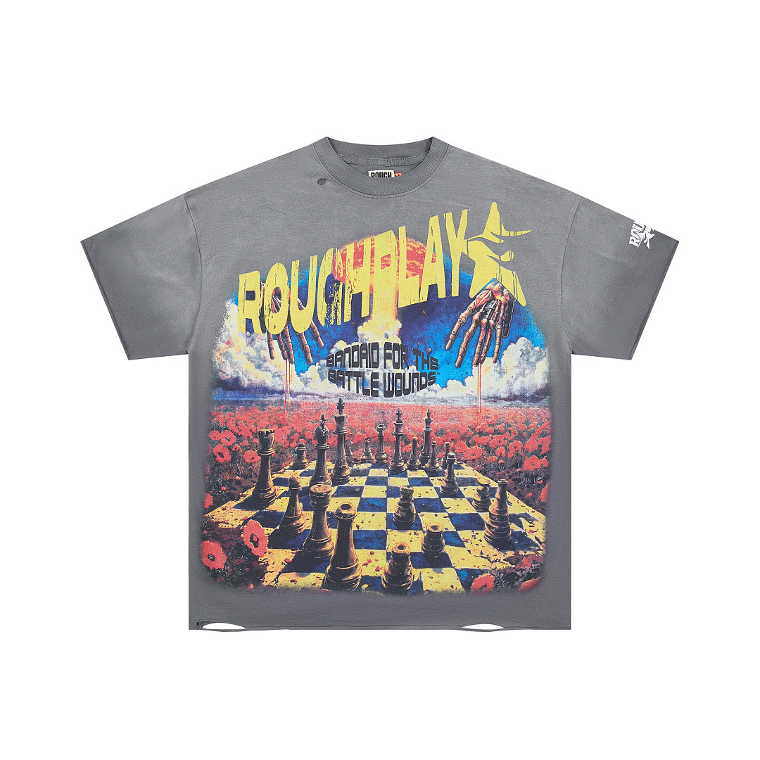 Rough Play Bandaid for the Battle Wounds Oversized Graphic Tee — Washed Grey