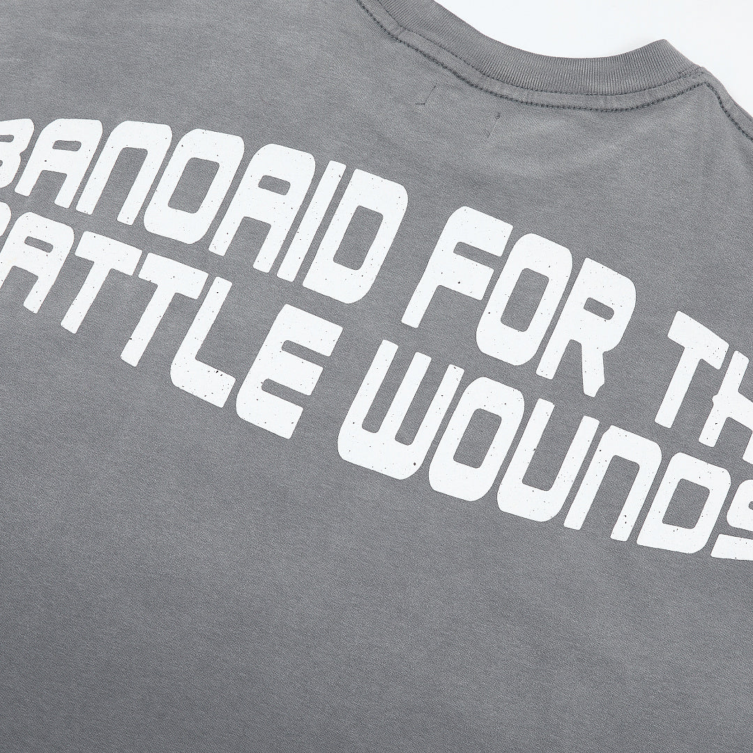 Rough Play Bandaid for the Battle Wounds Oversized Graphic Tee — Washed Grey