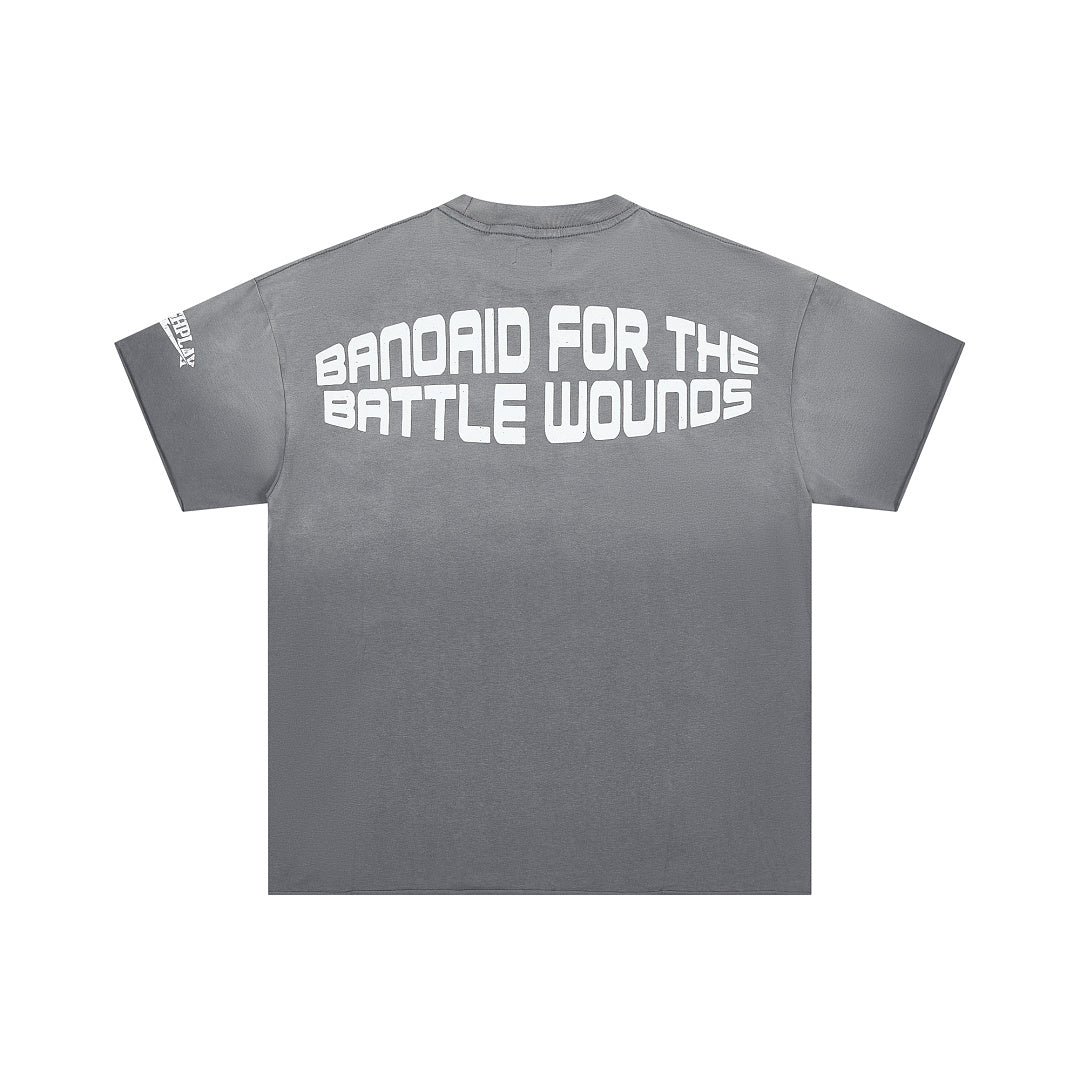 Rough Play Bandaid for the Battle Wounds Oversized Graphic Tee — Washed Grey
