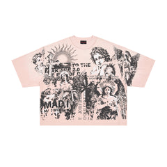 Rare Peace Statues Oversized Graphic Tee — Pink