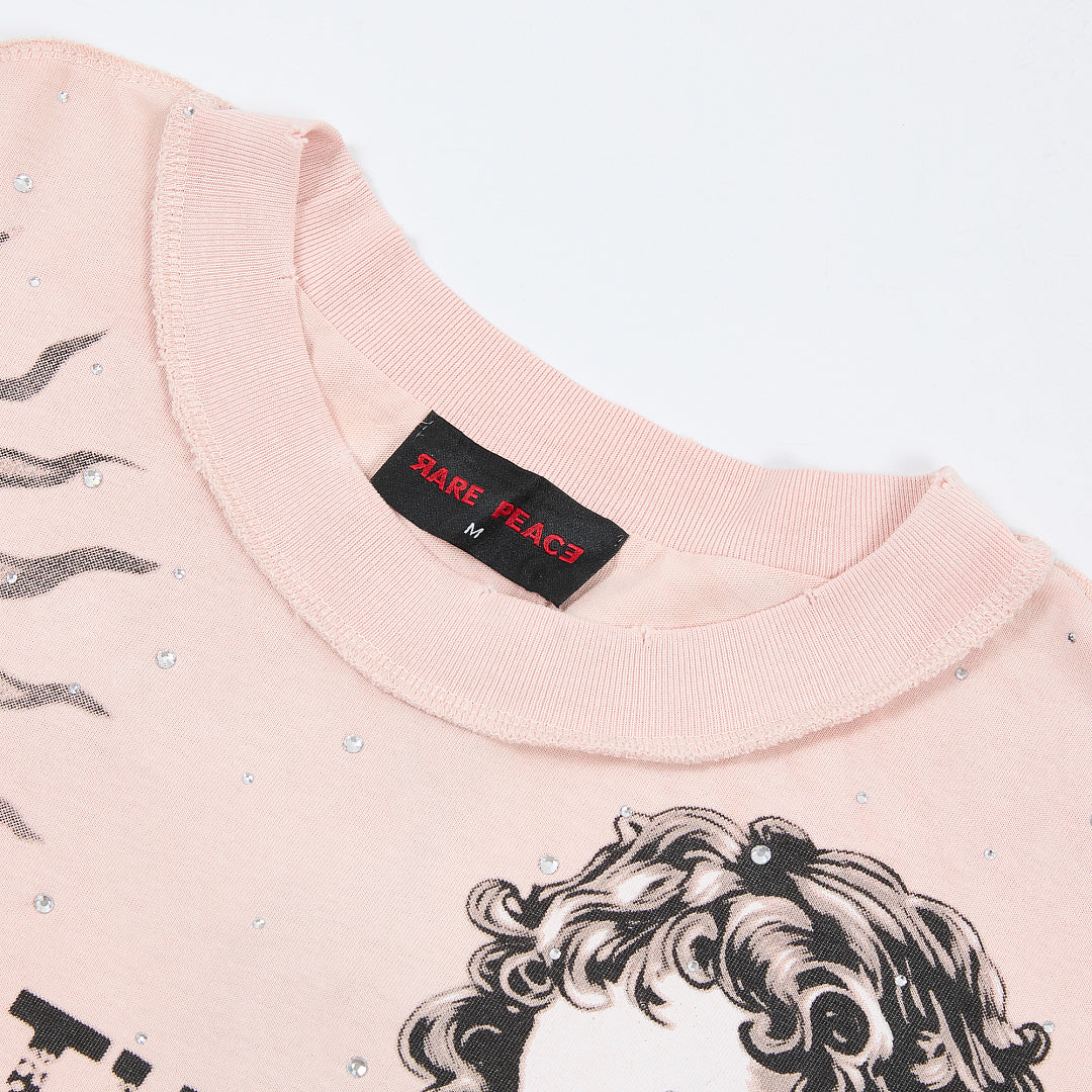 Rare Peace Statues Oversized Graphic Tee — Pink