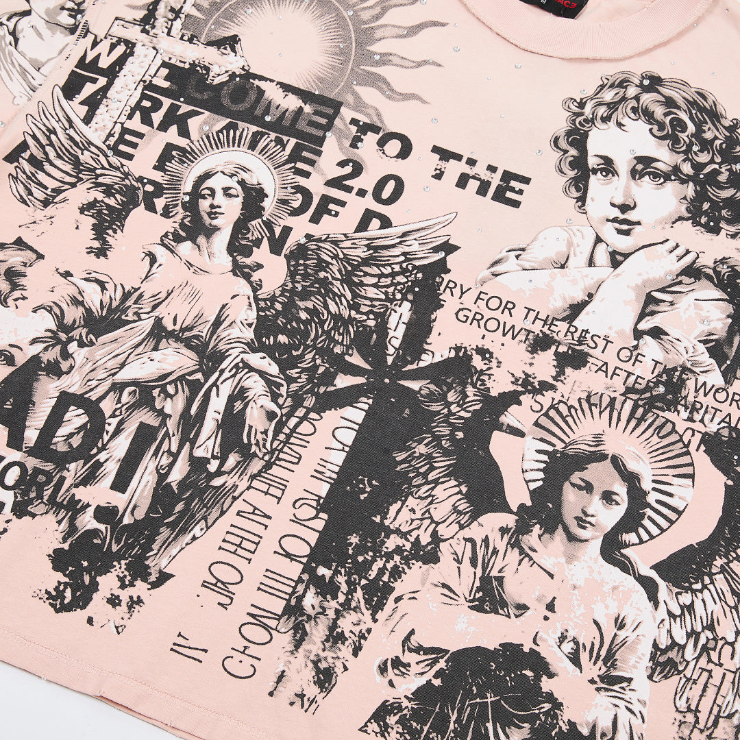 Rare Peace Statues Oversized Graphic Tee — Pink
