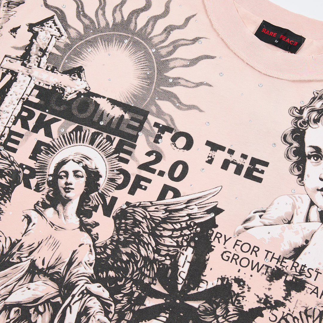 Rare Peace Statues Oversized Graphic Tee — Pink