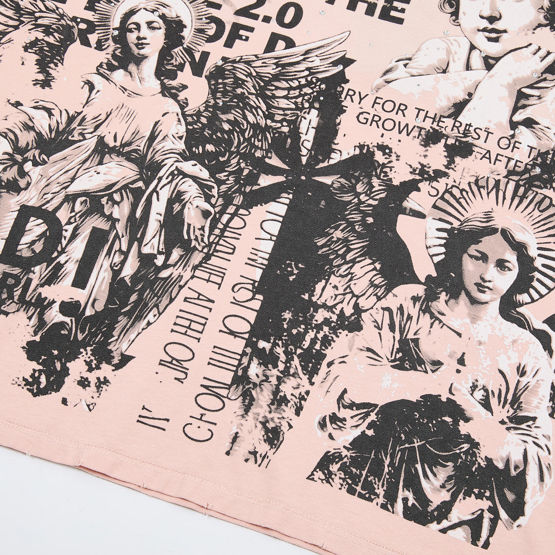 Rare Peace Statues Oversized Graphic Tee — Pink