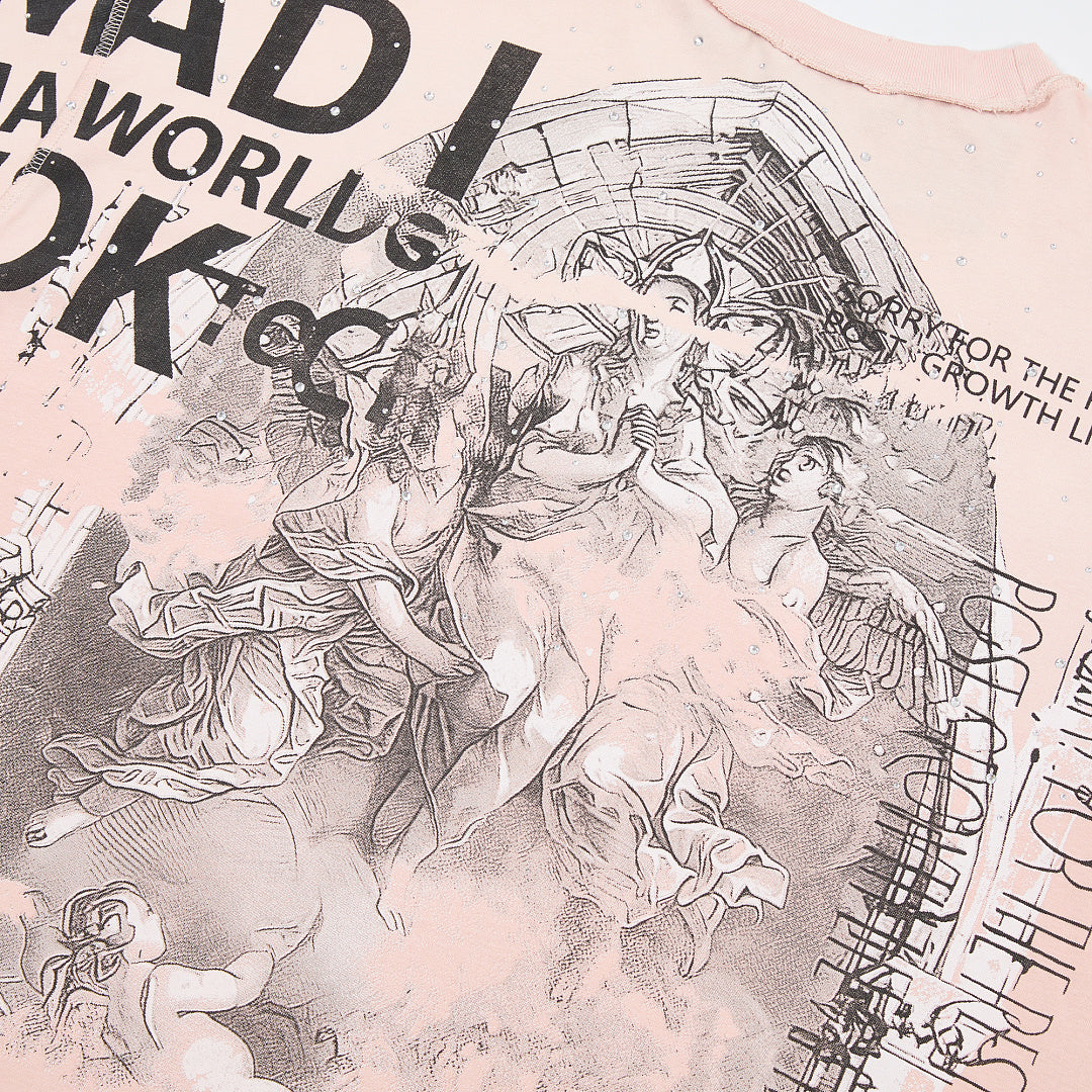 Rare Peace Statues Oversized Graphic Tee — Pink
