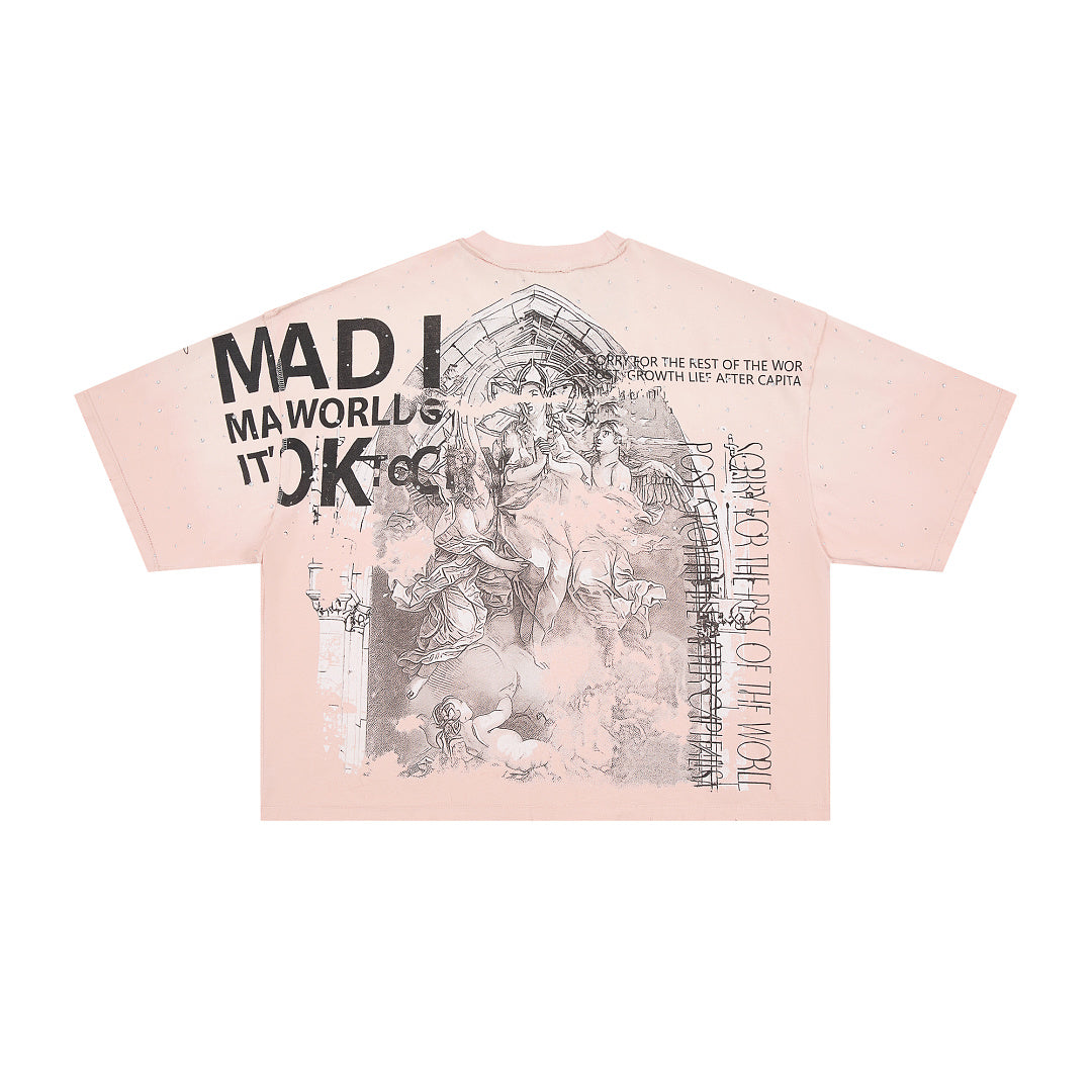 Rare Peace Statues Oversized Graphic Tee — Pink