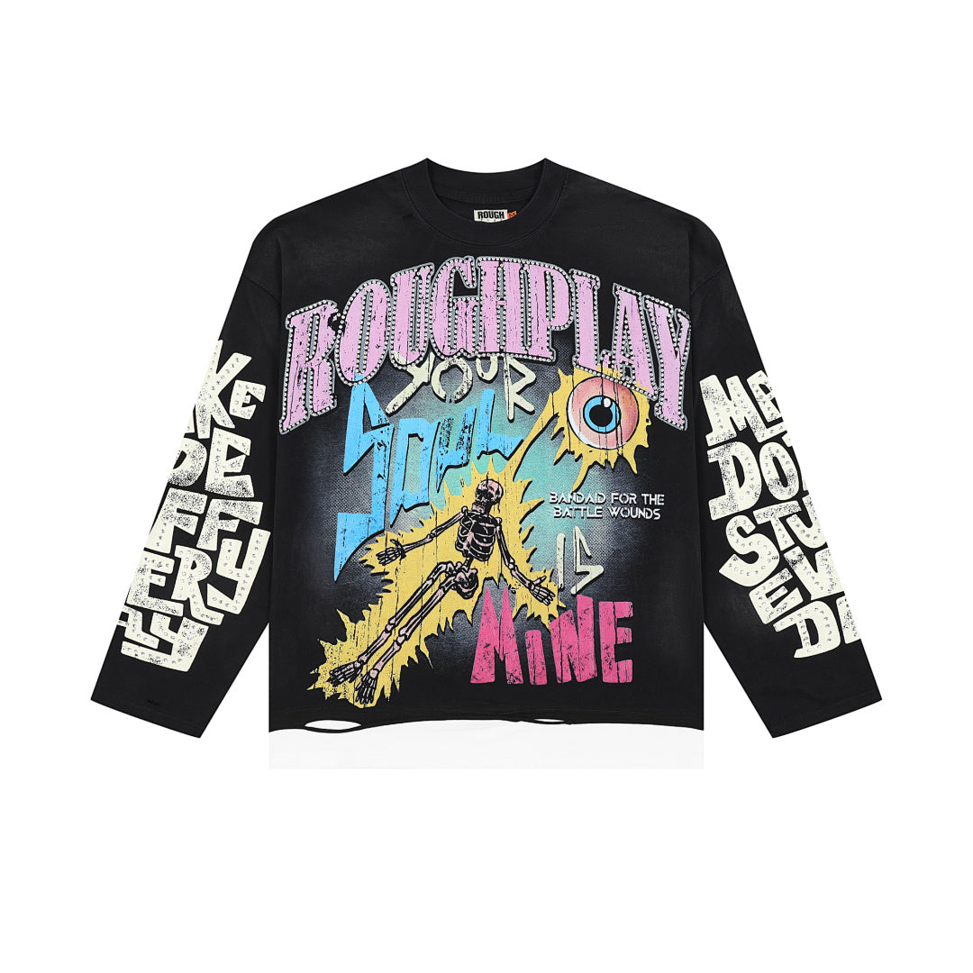 Rough Play Your Soul Is Mine Oversized Long Sleeve — Grey