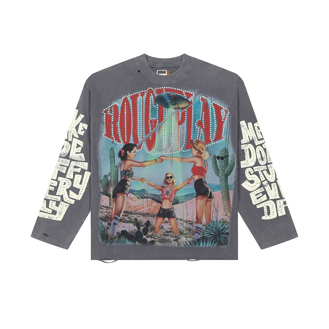 Rough Play Desert Girls Oversized Long Sleeve — Grey