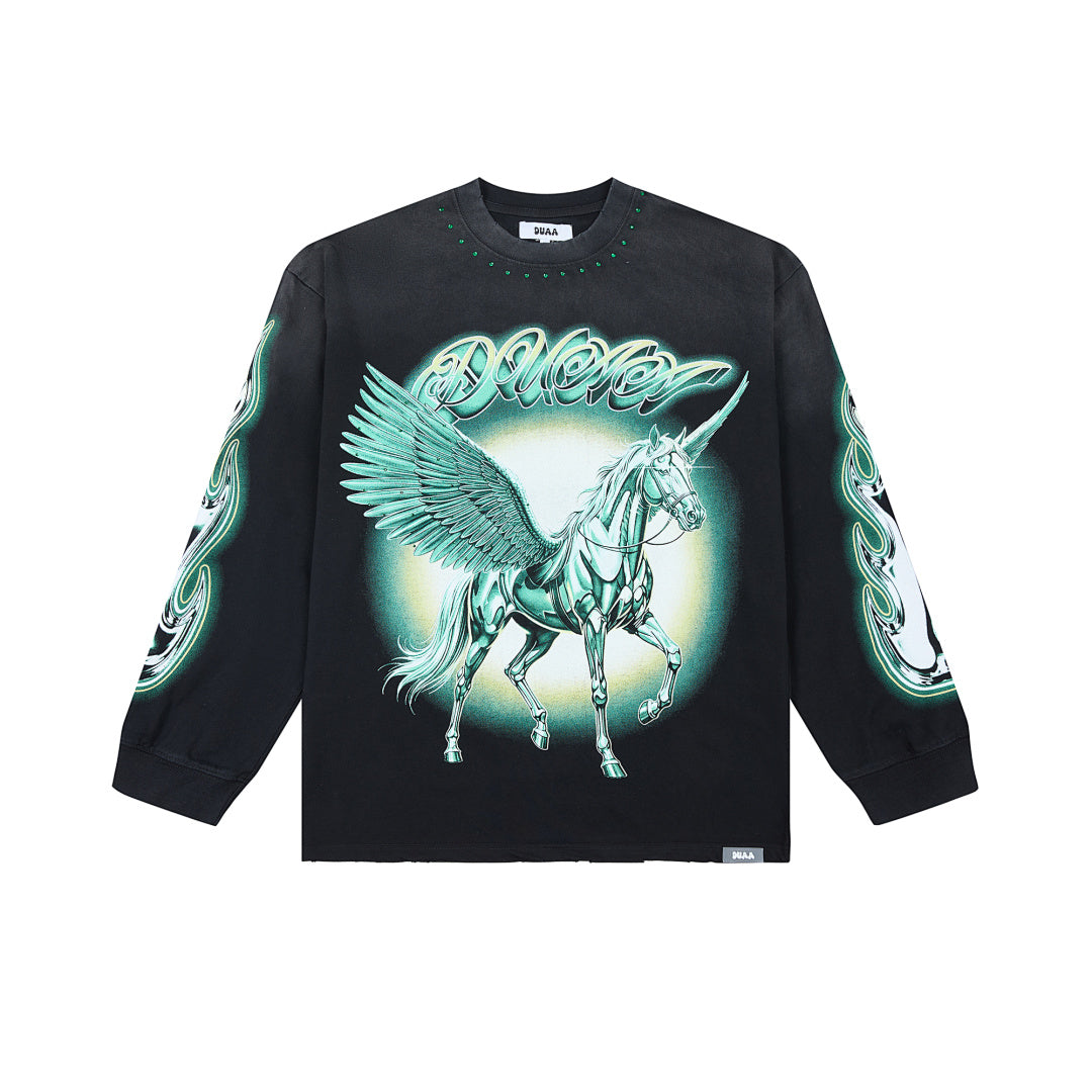 DUAA Pegasus Oversized Long Sleeve Tee — Black