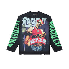 Rough Play Skeleton Wrestler Oversized Long Sleeve Tee — Black