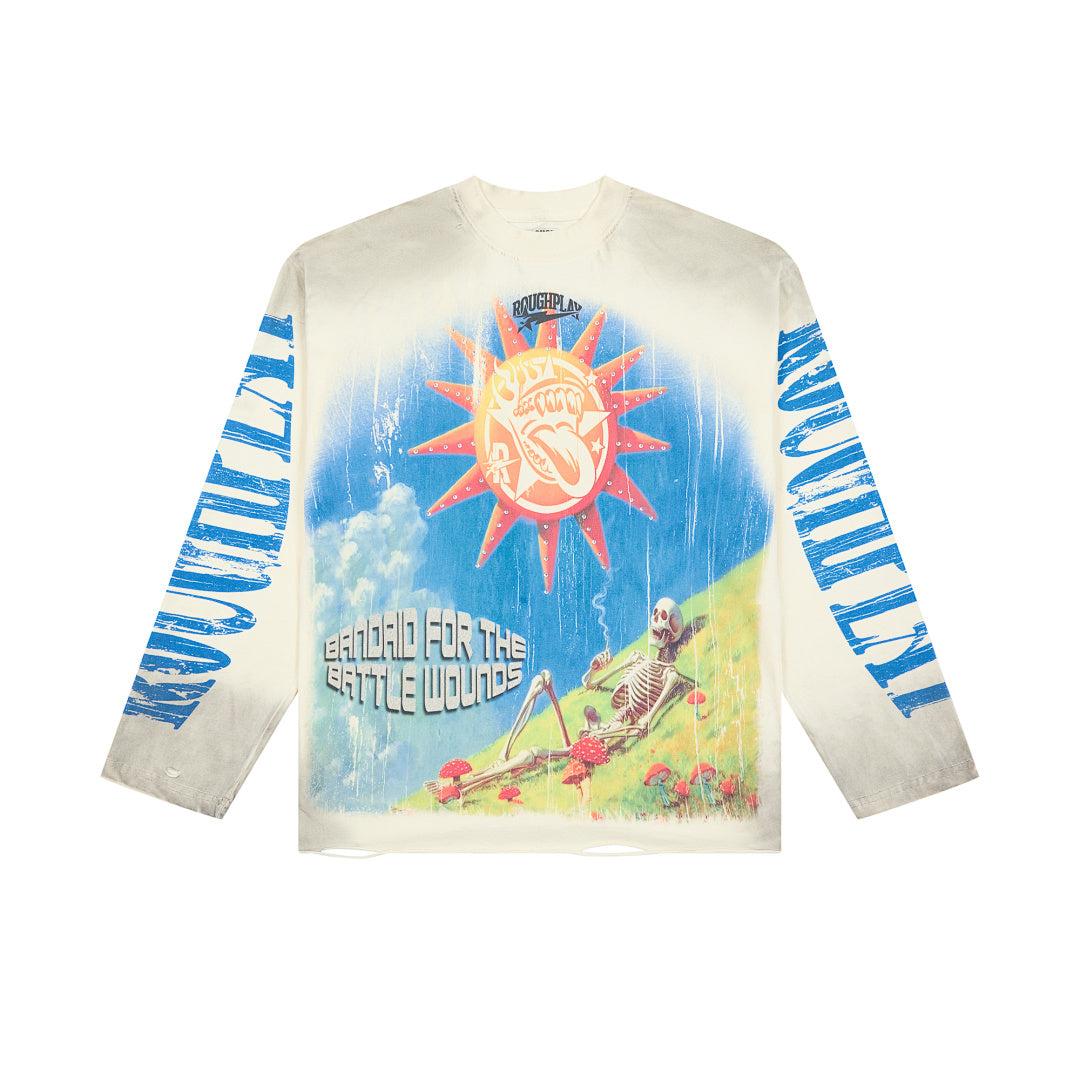 Rough Play Sunshine Skeleton Oversized Long Sleeve Tee — Cream