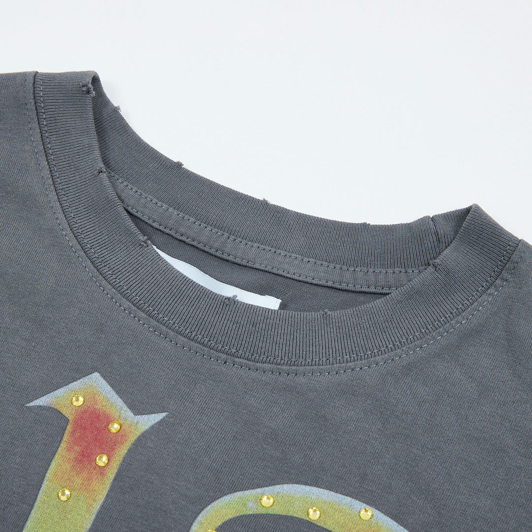 DUAA UFO Abduction Oversized Graphic Tee — Washed Grey