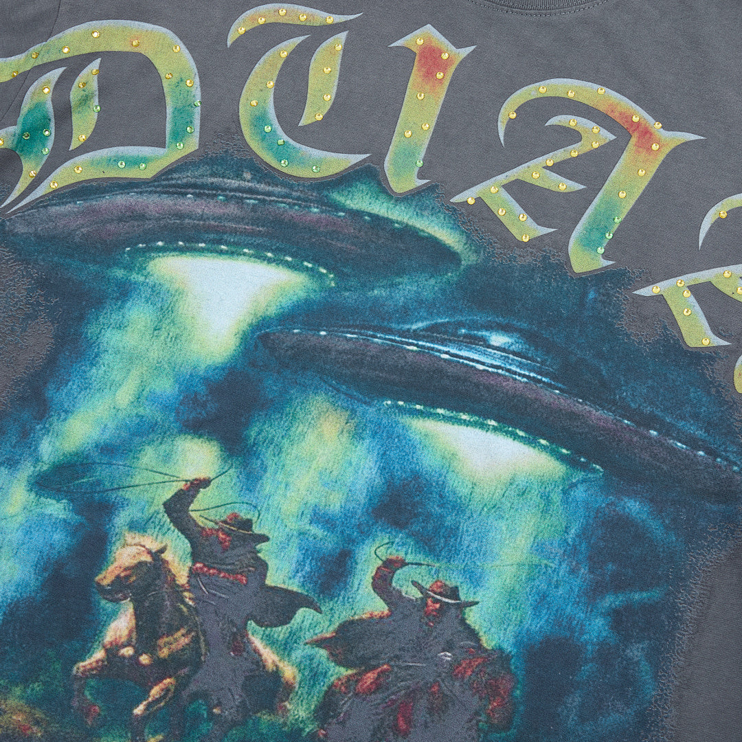 DUAA UFO Abduction Oversized Graphic Tee — Washed Grey