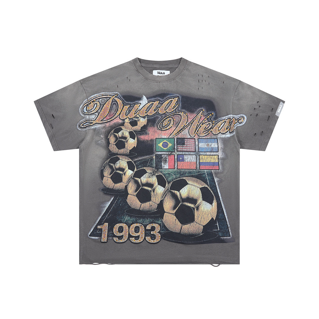 DUAA Wear World Cup 1993 Oversized Graphic Tee — Washed Grey