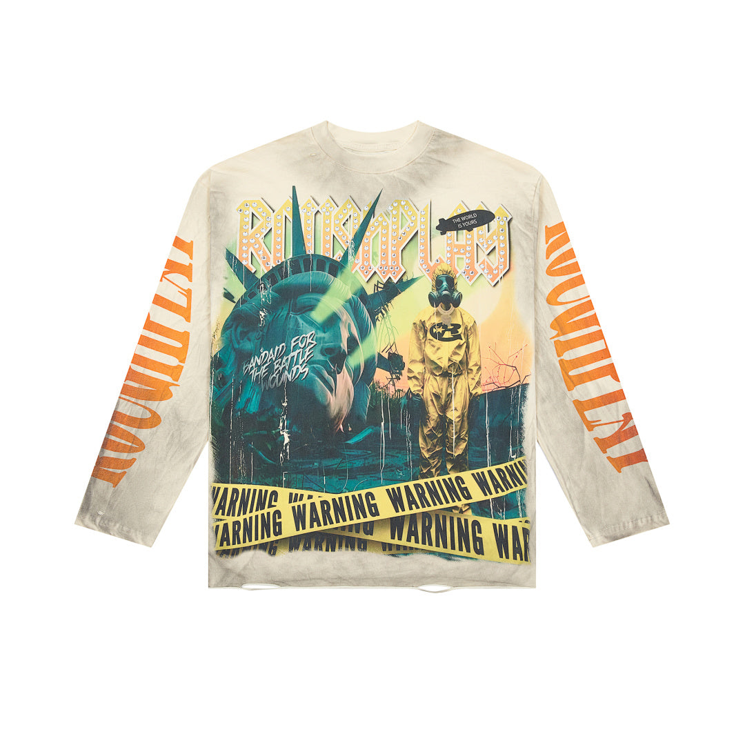 Rough Play Bandaid For The Battle Wounds Oversized Long Sleeve Tee — Cream