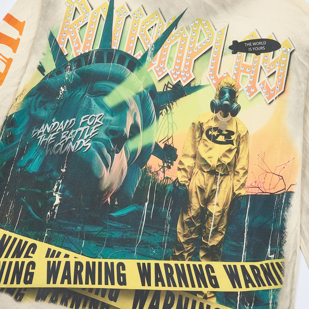Rough Play Bandaid For The Battle Wounds Oversized Long Sleeve Tee — Cream