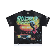 Rough Play Skeleton Cruiser Oversized Graphic Tee — Black